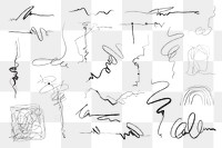 Abstract scribble lines png sticker set, transparent background