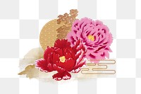Oriental Chinese flowers png sticker, aesthetic botanical design, transparent background