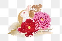 Floral rabbit png sticker, Chinese zodiac animal illustration, transparent background