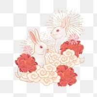 Oriental rabbits png sticker, Chinese zodiac animal, transparent background