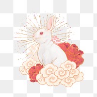 Oriental rabbit png sticker, Chinese zodiac animal, transparent background