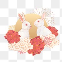 Year of Rabbit png sticker, Chinese zodiac animal in oriental style, transparent background