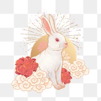 Oriental rabbit png sticker, Chinese zodiac animal, transparent background