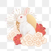 Oriental rabbit png sticker, Chinese zodiac animal, transparent background