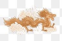 Chinese dragon png sticker, gold animal zodiac illustration, transparent background