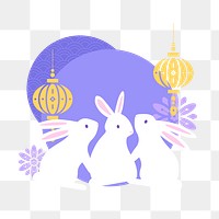 Chinese rabbits png sticker, oriental lantern graphic, transparent background