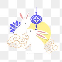 Chinese rabbits png sticker, oriental lantern graphic, transparent background