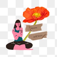 Self-love png sticker, woman hugging herself collage element, transparent background