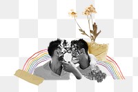 Gay couple kissing png sticker, LGBTQ Valentine's remix, transparent background