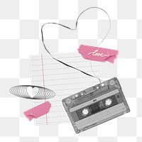 Love cassette tape png sticker, Valentine's Day graphic, transparent background