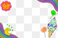 Funky ice-cream rainbow png border, transparent background