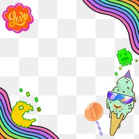 Funky ice-cream rainbow png border, transparent background