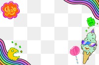 Funky ice-cream rainbow png border, transparent background