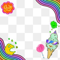 Funky ice-cream rainbow png border, transparent background