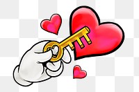 Key to heart png sticker, transparent background