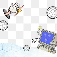 Funky computer cartoon png border, transparent background