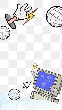 Funky computer cartoon png border, transparent background