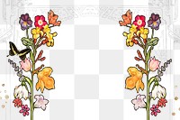 Flower border png art nouveau frame sticker, transparent background, remixed by rawpixel