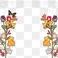 Flower border png art nouveau frame sticker, transparent background, remixed by rawpixel