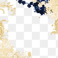 Floral border png gold art nouveau frame sticker, transparent background, remixed by rawpixel