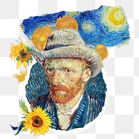 PNG Van Gogh's self-portrait sticker, transparent background, remixed by rawpixel