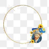 Gold frame png Van Gogh's self-portrait sticker, transparent background, remixed by rawpixel