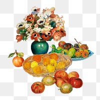 Famous painting png fruits and flower sticker, transparent background, remixed by rawpixel