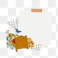 Grid notepaper png Van Gogh's famous artwork sticker, transparent background, remixed by rawpixel