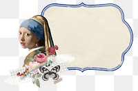 Vermeer girl png label badge, transparent background. Famous art remixed by rawpixel.