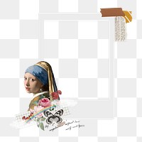 Vermeer girl png instant photo frame sticker, transparent background. Famous art remixed by rawpixel.