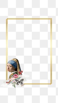 Vermeer girl png gold frame, transparent background. Famous art remixed by rawpixel.