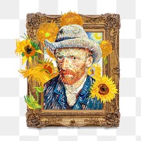 Framed artwork png Van Gogh's self-portrait sticker, transparent background, remixed by rawpixel