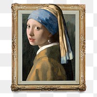 Vermeer girl png picture frame, transparent background. Famous art remixed by rawpixel.