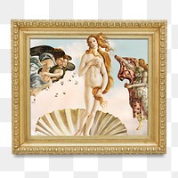 Framed artwork png the Birth of Venus by Sandro Botticelli sticker, transparent background, remixed by rawpixel