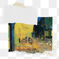 Notepaper png Van Gogh's Café Terrace at Night sticker, transaprent background, remixed by rawpixel