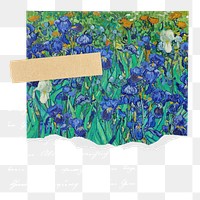 Famous painting png Van Gogh's irises notepaper sticker, transparent background, remixed by rawpixel