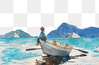 Seascape border png Winslow Homer's Boys in a Dory artwork sticker, transparent background, remixed by rawpixel