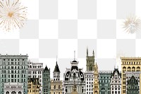 City architecture png border sticker, transparent background. Vintage art remixed by rawpixel.