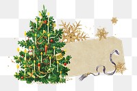 Christmas tree png ripped paper label sticker, transparent background