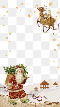 Aesthetic Santa Claus png border, paper collage design, transparent background