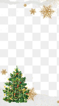Aesthetic Christmas tree png border, paper collage design, transparent background