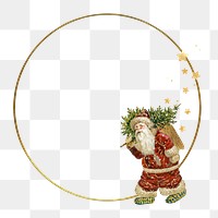 Santa Claus png frame, gold circle shape on transparent background