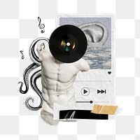 Vinyl record-headed man png sticker, creative collage on transparent background