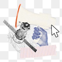 Hand holding megaphone png sticker, creative collage on transparent background