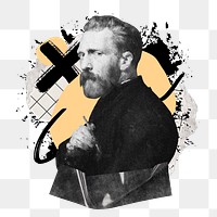 Van Gogh portrait png sticker, abstract graffiti collage on transparent background, remixed by rawpixel