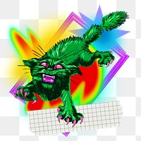 Scary screeching cat png sticker, creative neon gradient remix on transparent background