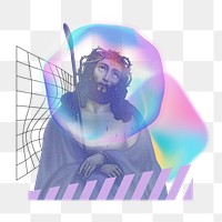 Jesus Christ png sticker, creative pastel holographic remix on transparent background