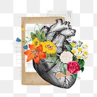 Floral heart png kindness, transparent background