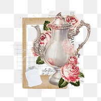 Vintage teapot png floral, transparent background