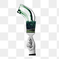 Hand png holding paint brush, creative remix, transparent background